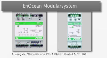 EnOcean Modularsystem Auszug der Webseite von PEHA Elektro GmbH & Co. KG